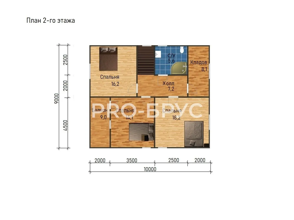 Проект дома из бруса - 9х10 - «Балашиха» - 135 м² - планировка второго этажа