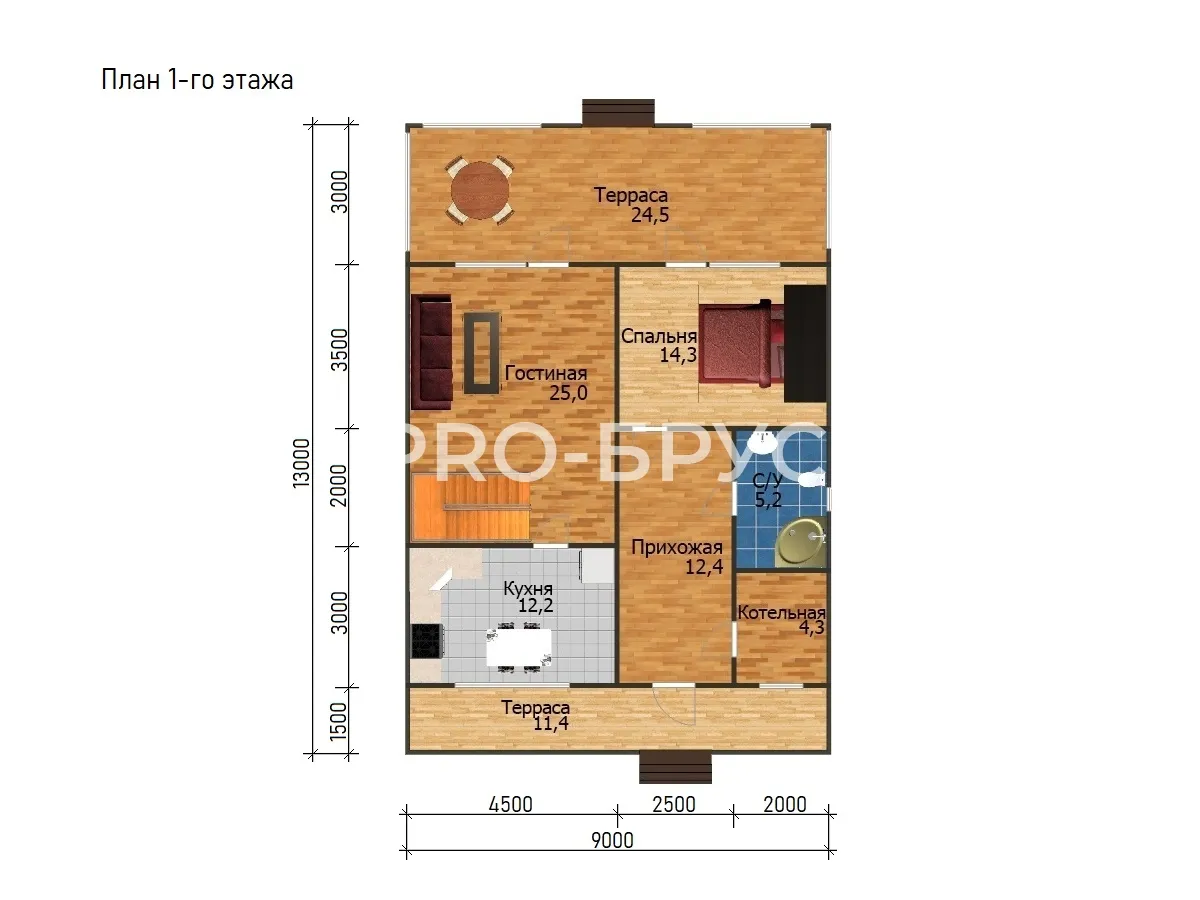 Проект дома из бруса - 9х13 - «Химки» - 150 м² - планировка первого этажа