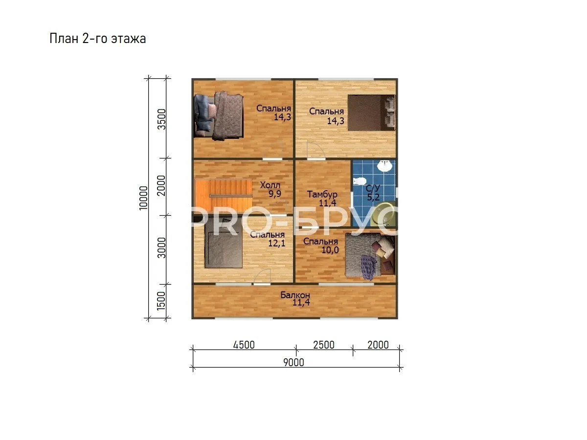 Проект дома из бруса - 9х13 - «Химки» - 150 м² - планировка второго этажа