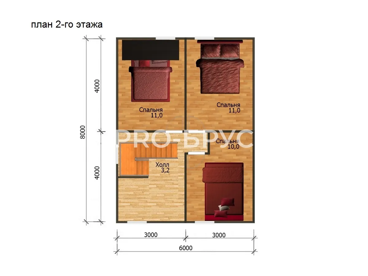 Проект дома из бруса - 6х8 - «Королёв» - 80 м² - планировка второго этажа