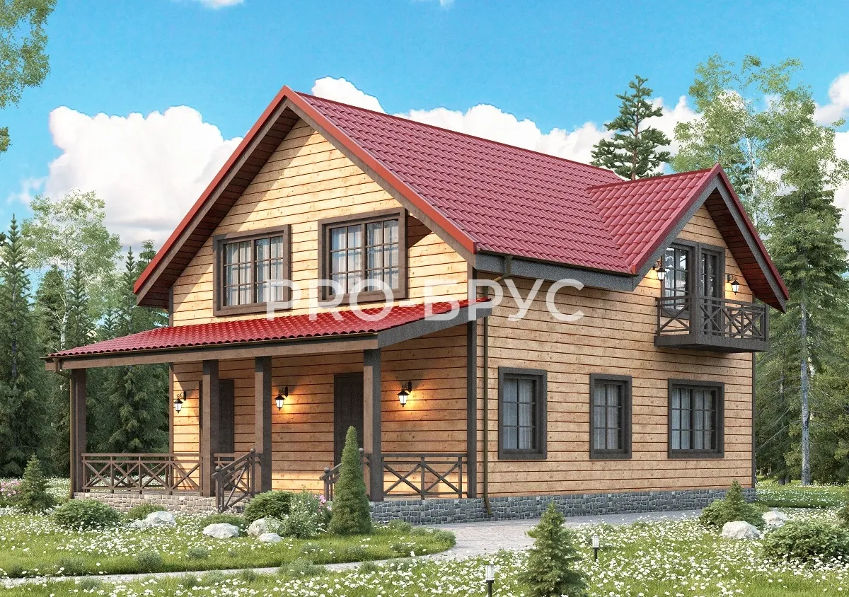 Проект дома из бруса - 8х12 - «Красногорск» - 141 м² - главный вид