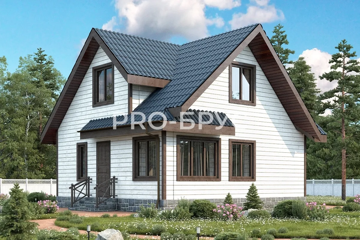 Проект дома из бруса - 7х8 - «Электросталь» - 100 м² - главный вид