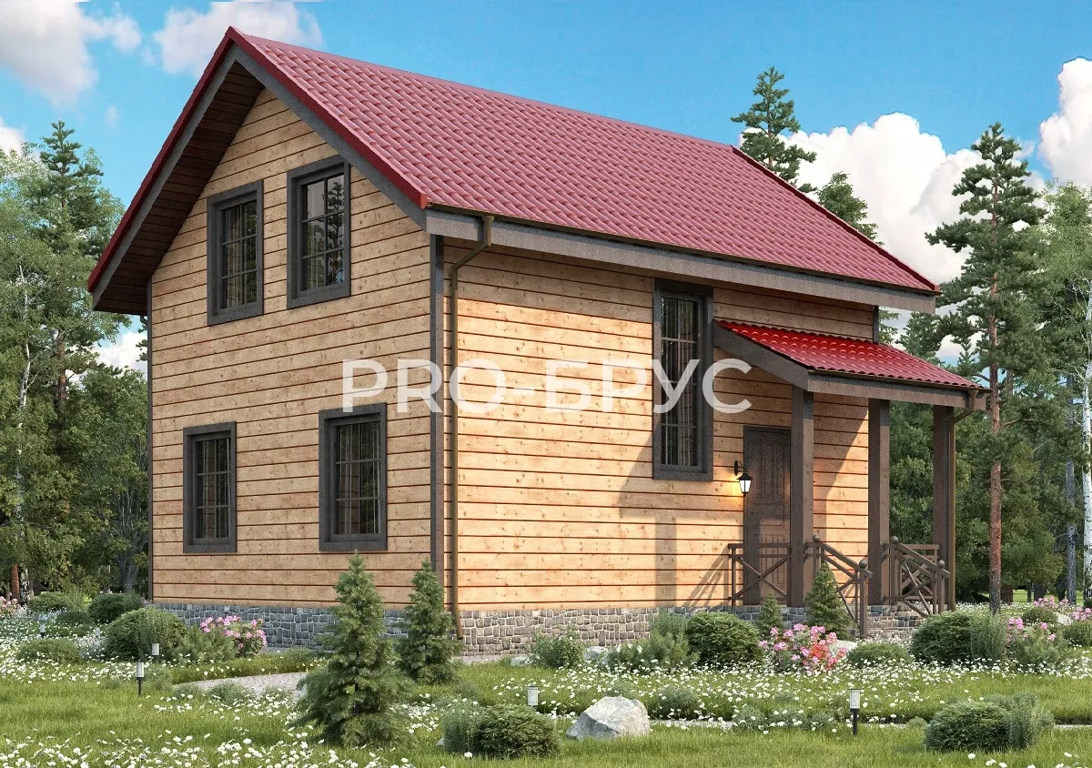 Проект дома из бруса - 8х8 - «Одинцово» - 124 м² - главный вид