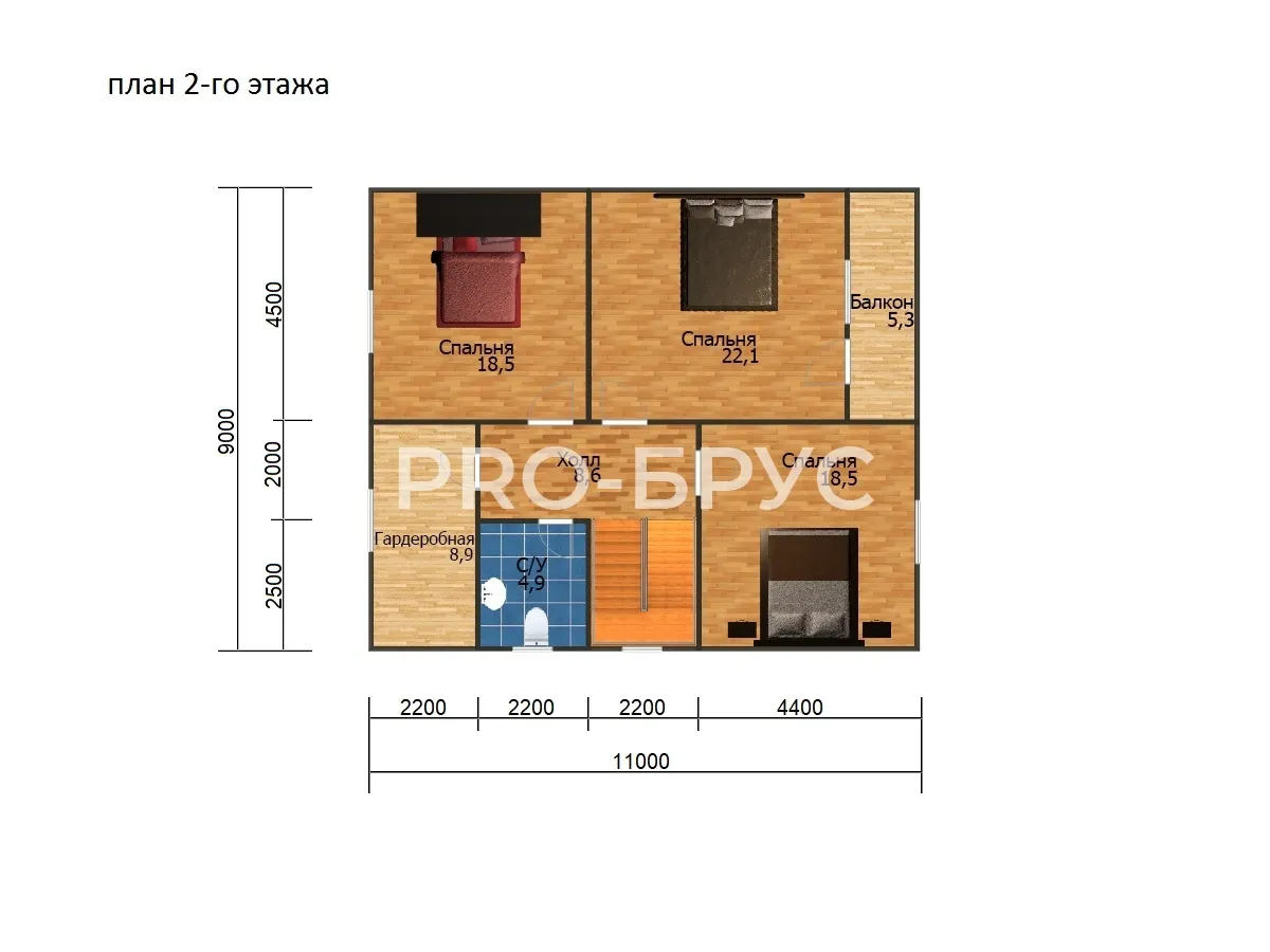 Проект дома из бруса - 9х14 - «Домодедово» - 189 м² - планировка второго этажа