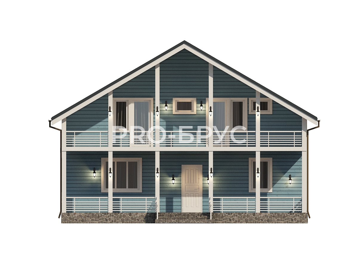 Проект дома из бруса - 11х11 - «Раменское» - 165 м² - вид спереди
