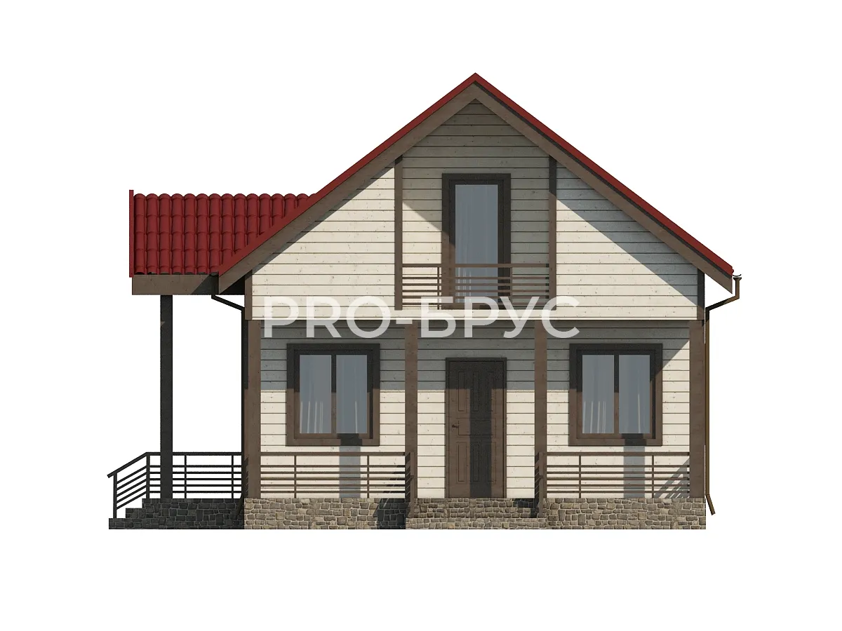 Проект дома из бруса - 8х9 - «Сергиев Посад» - 87 м² - вид спереди