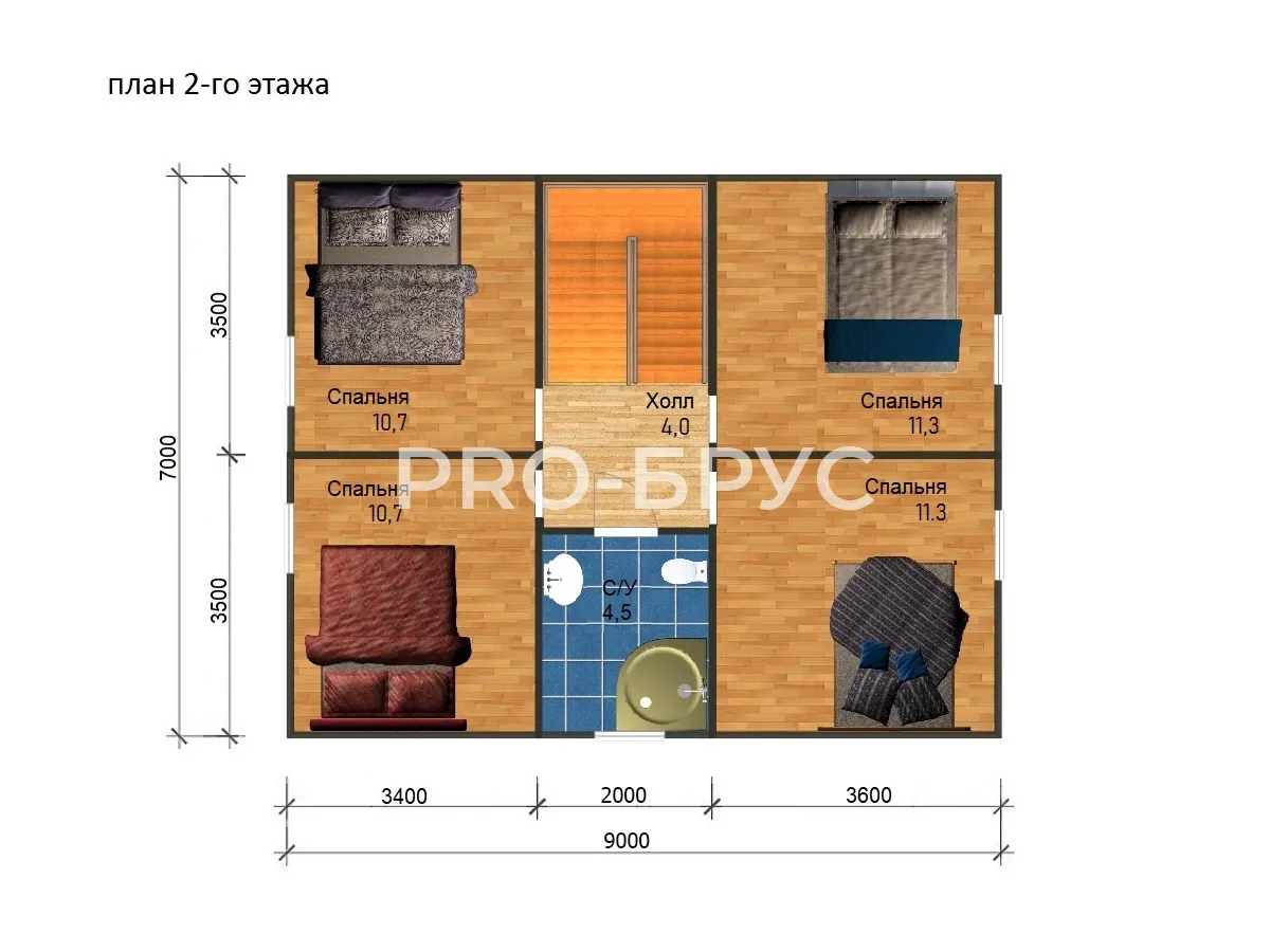 Проект дома из бруса - 9х7 - «Воскресенск» - 106 м² - планировка второго этажа