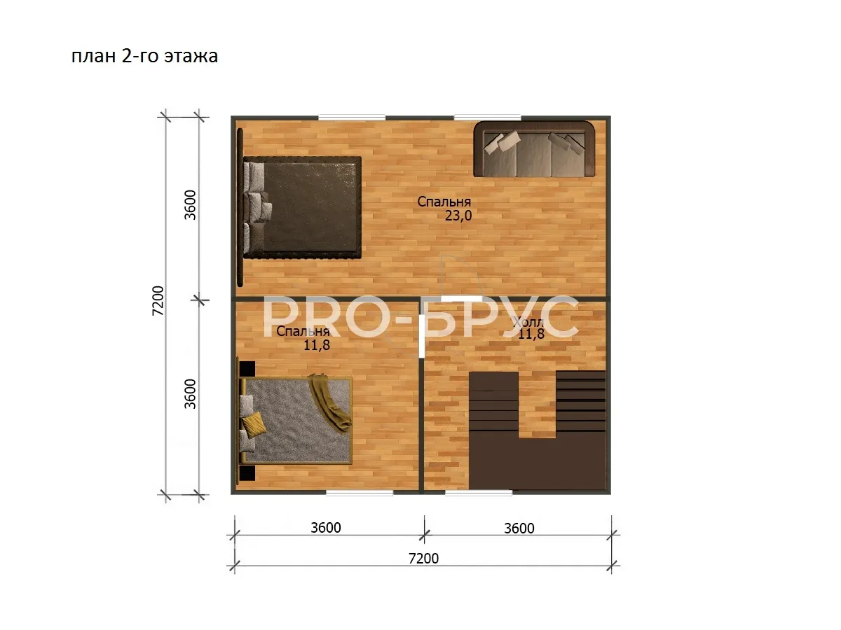 Проект дома из бруса - 7х10 - «Зарайск» - 97 м² - планировка второго этажа