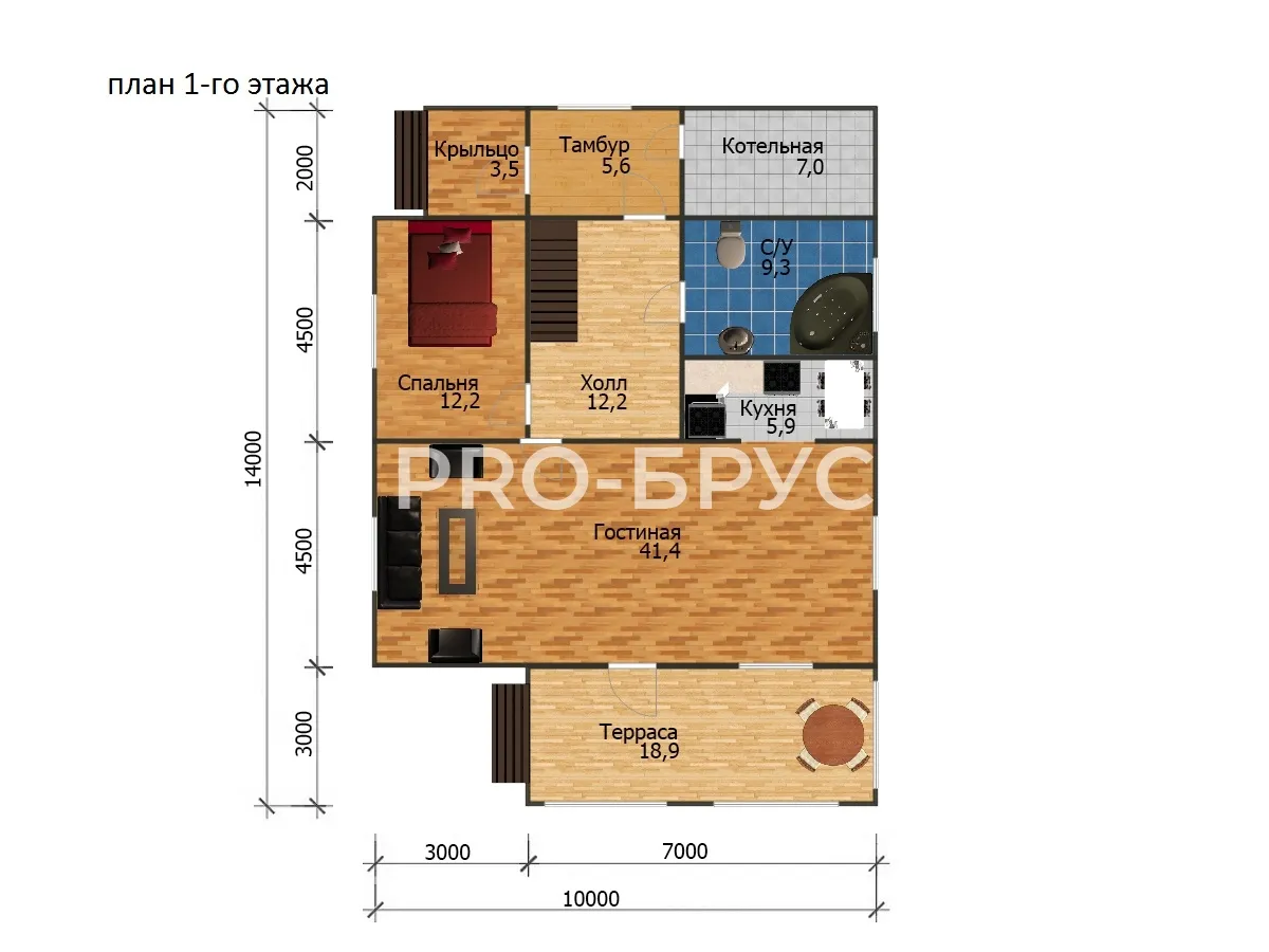 Проект дома из бруса - 10х14 - «Наро-Фоминск» - 157 м² - планировка первого этажа