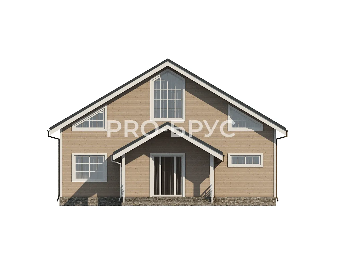 Проект дома из бруса - 12х12 - «Истра» - 142 м² - вид спереди