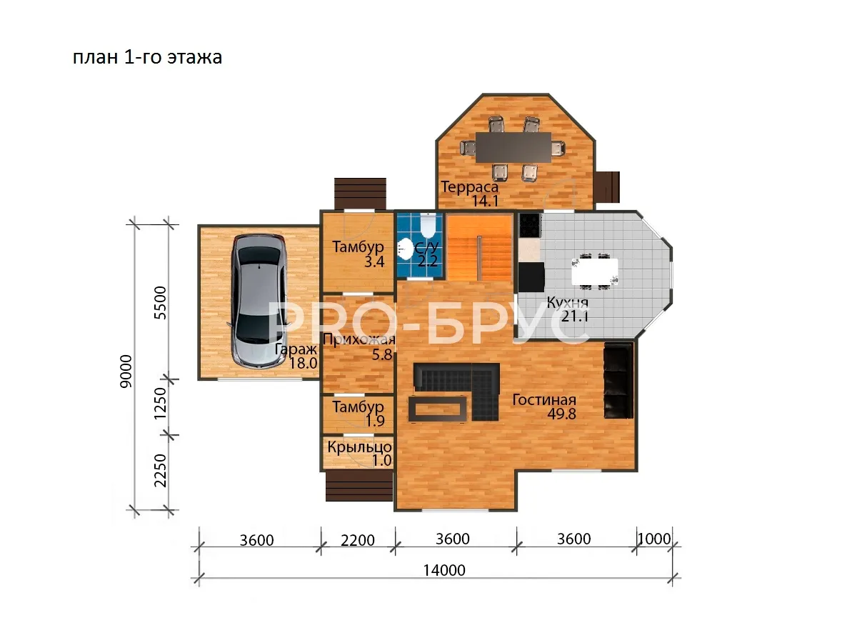 Проект дома из бруса - 9х14 - «Шатура» - 185 м² - планировка первого этажа