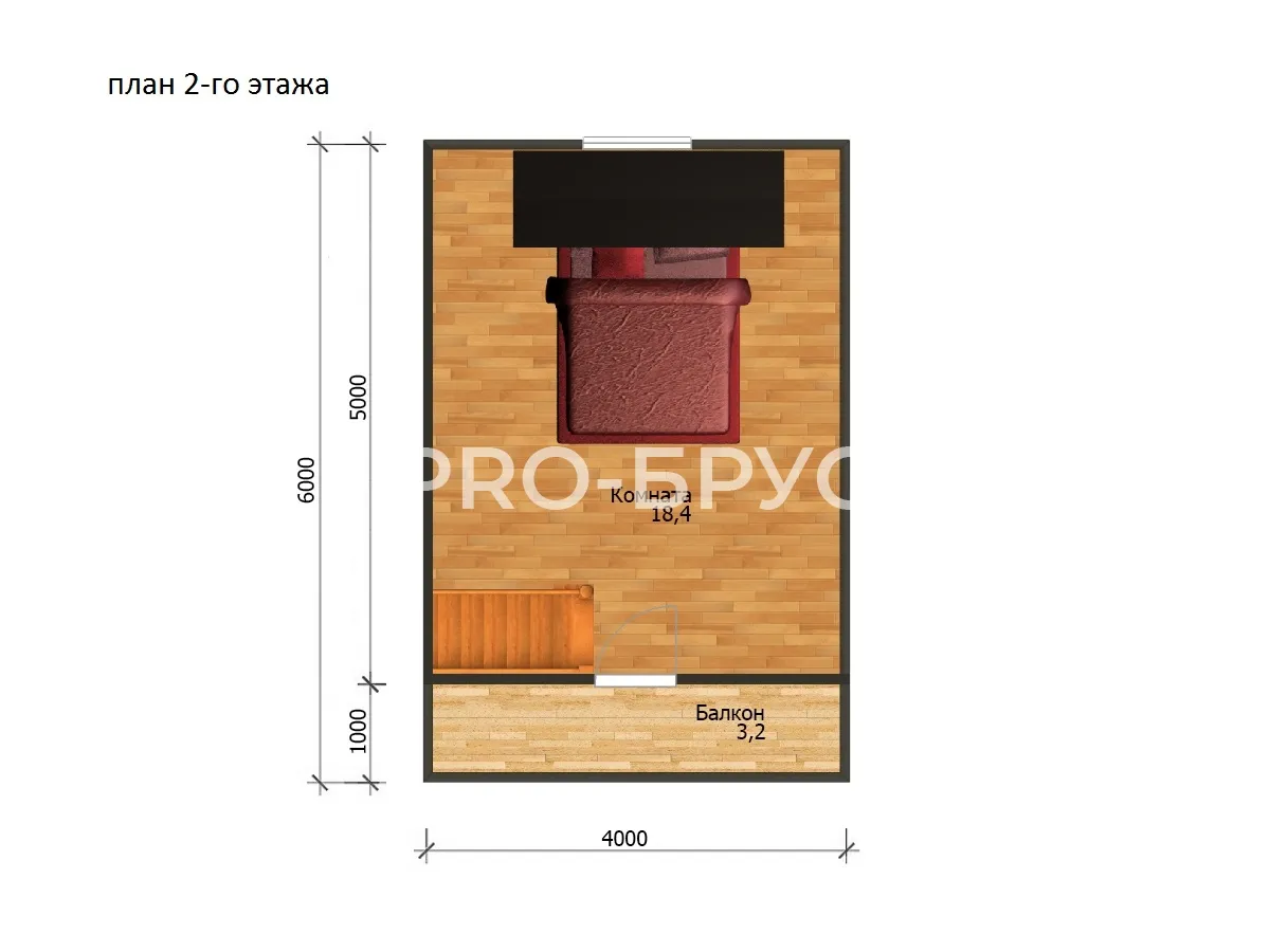 Проект дома из бруса - 6х7 - «Протвино» - 70 м² - планировка второго этажа