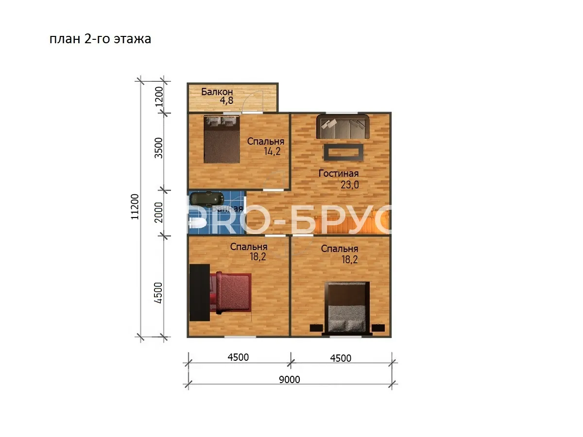 Проект дома из бруса - 9х12 - «Высоковск» - 160 м² - планировка второго этажа