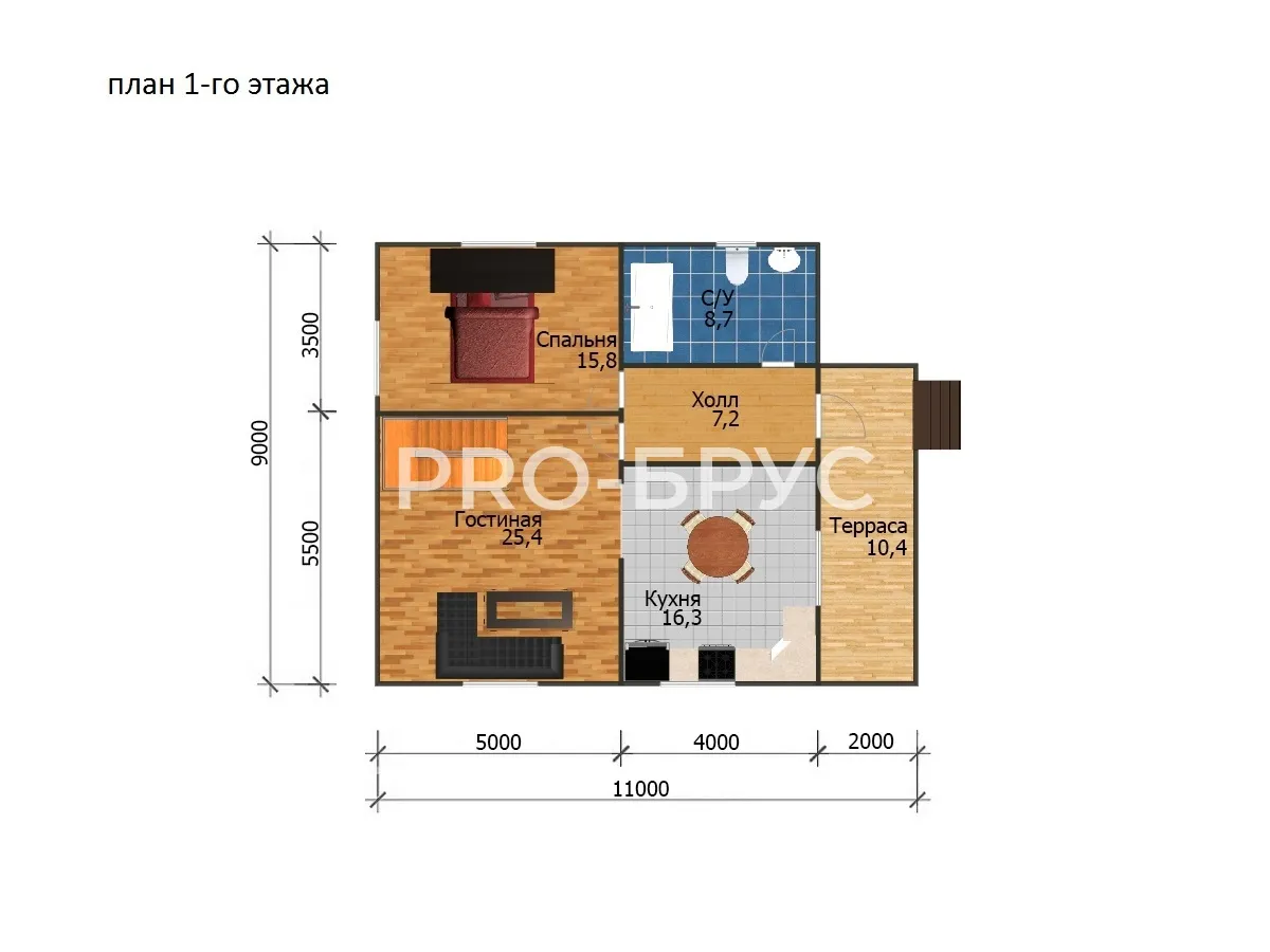 Проект дома из бруса - 9х11 - «Котельники» - 145 м² - планировка первого этажа