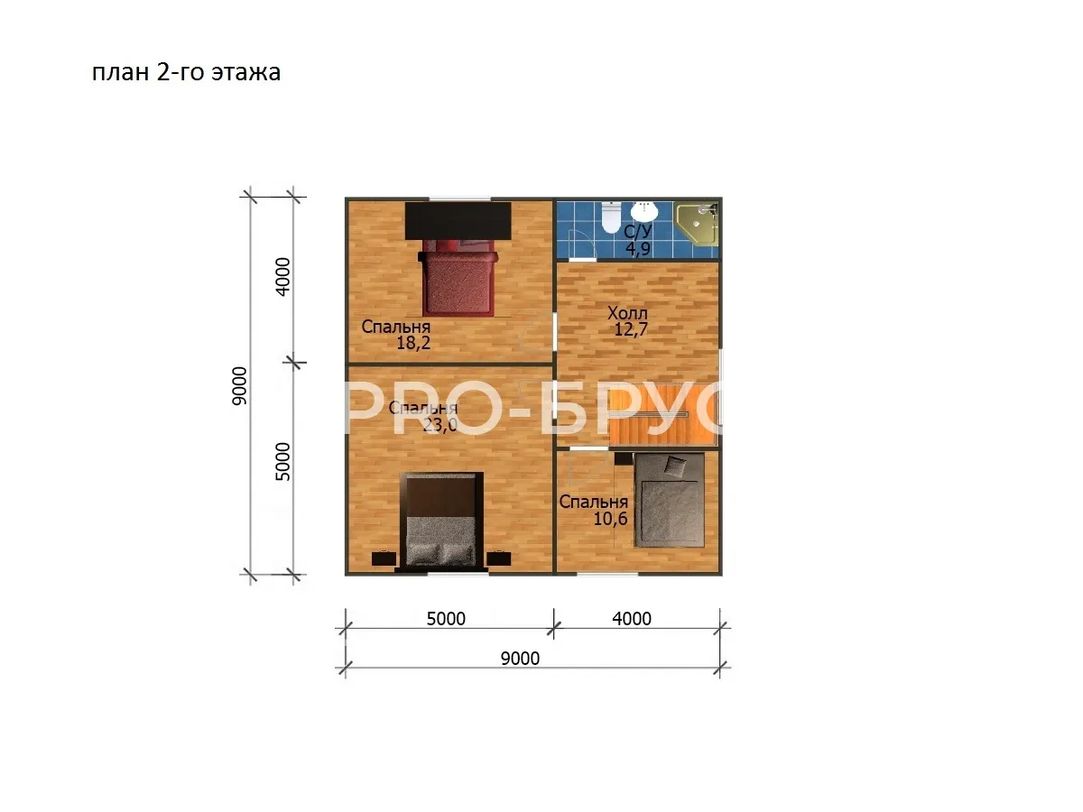 Проект дома из бруса - 9х12 - «Краснознаменск» - 145 м² - планировка второго этажа