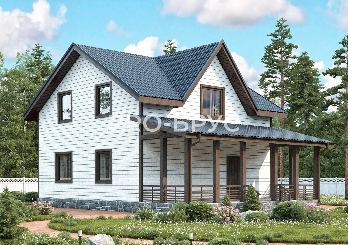 Проект дома из бруса - 9х12 - «Краснознаменск» - 145 м² - главный вид