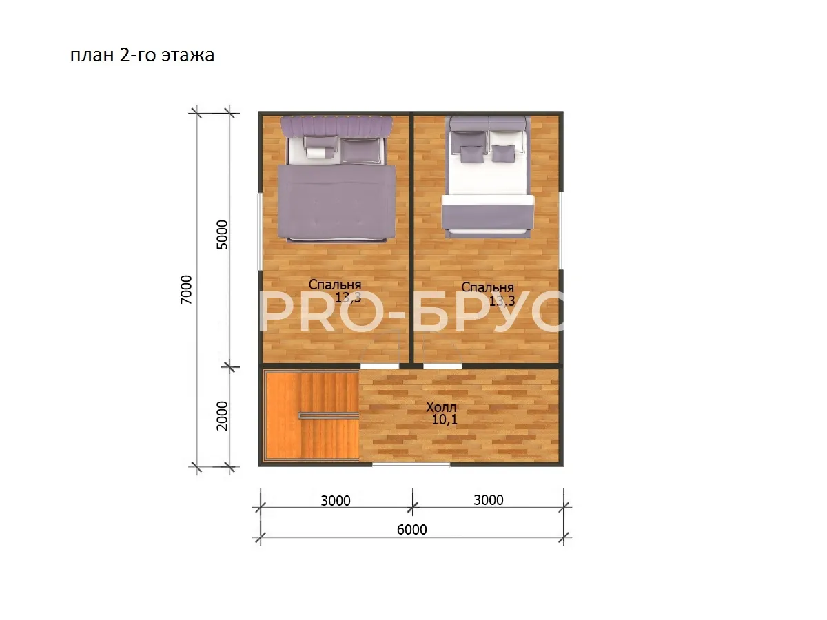 Проект дома из бруса - 6х8 - «Куровское» - 80 м² - планировка второго этажа