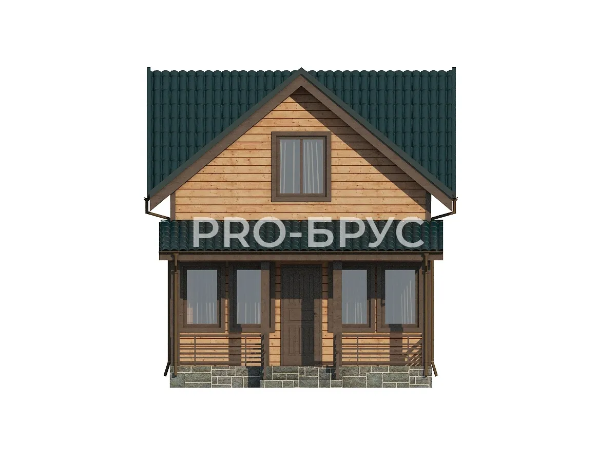 Проект дома из бруса - 6х8 - «Куровское» - 80 м² - вид спереди