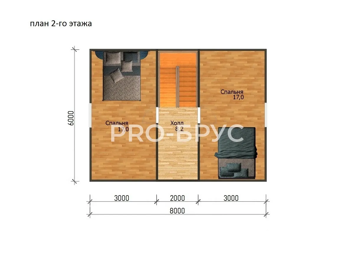 Проект дома из бруса - 7х8 - «Дрезна» - 88 м² - планировка второго этажа