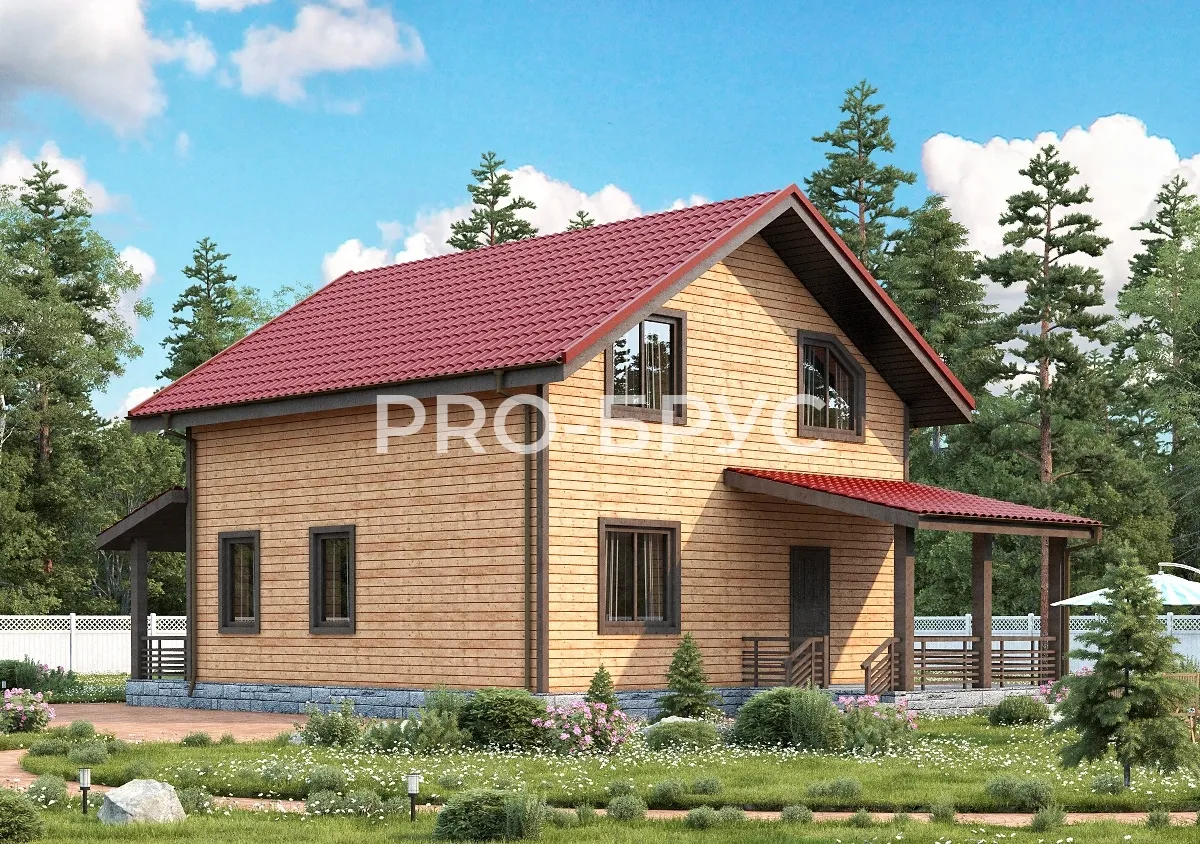 Проект дома из бруса - 8х13 - «Голицыно» - 136 м² - главный вид