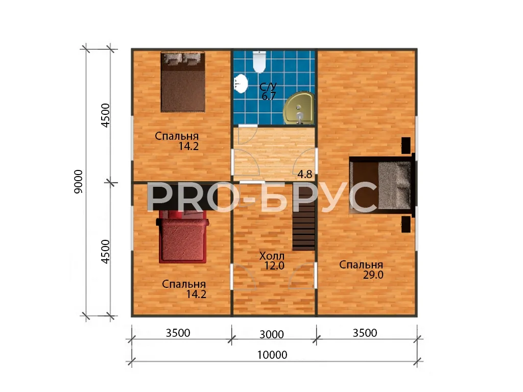 Проект дома из бруса - 10х11 - «Кубинка» - 164 м² - планировка второго этажа