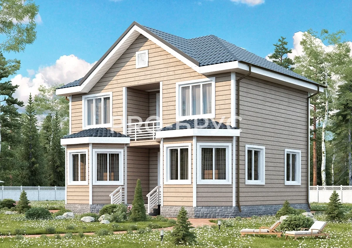 Проект дома из бруса - 7х9 - «Чехов» - 100 м² - главный вид