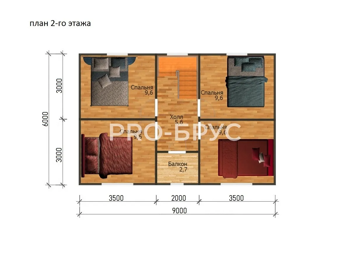 Проект дома из бруса - 7х9 - «Чехов» - 100 м² - планировка второго этажа