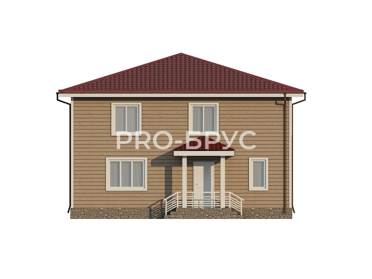 Проект дома из бруса - 10х10 - «Озёры» - 173 м² - вид спереди