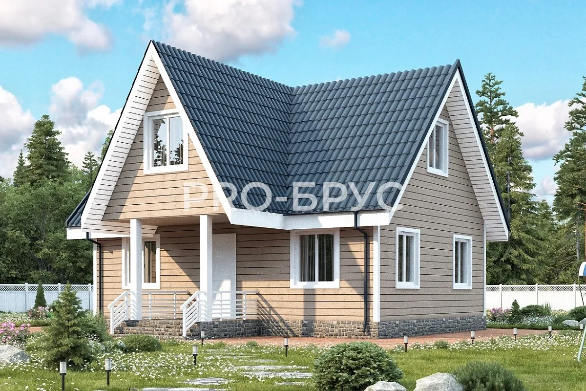Проект дома из бруса - 8х9 - «Лосино-Петровский» - 103 м² - главный вид