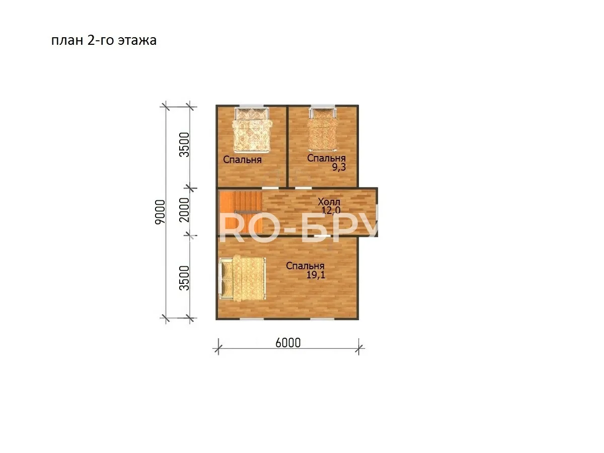 Проект дома из бруса - 8х9 - «Электрогорск» - 116 м² - планировка второго этажа