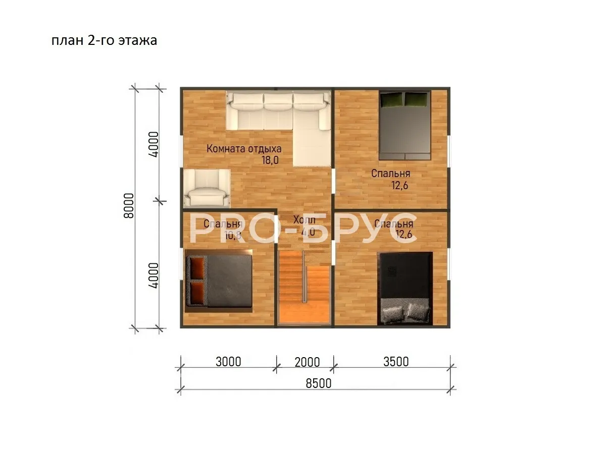 Проект дома из бруса - 8х9 - «Ашукино» - 120 м² - планировка второго этажа
