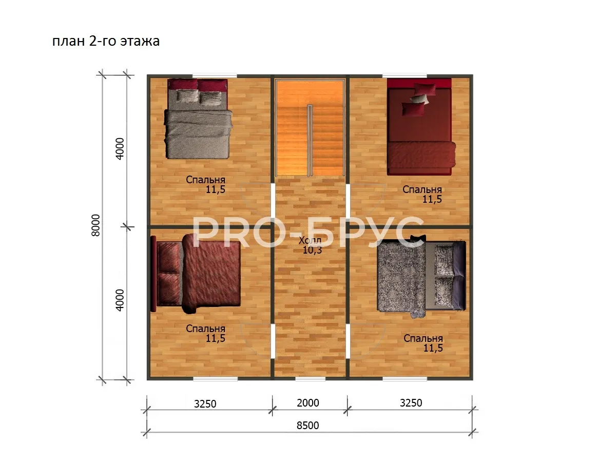 Проект дома из бруса - 8х8 - «Богородское» - 116 м² - планировка второго этажа