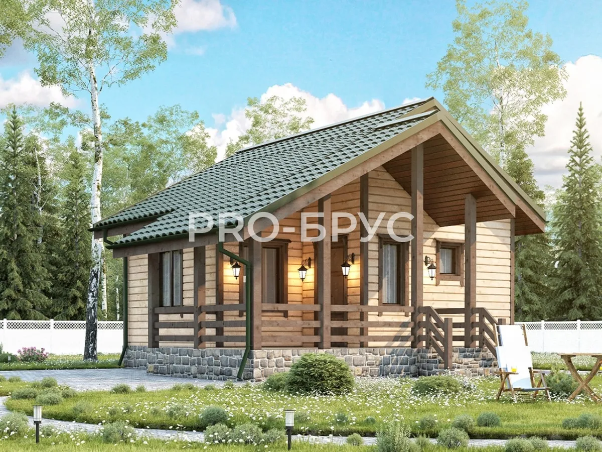 Проект дома из бруса - 6х6 - «Загорянский» - 46 м² - главный вид