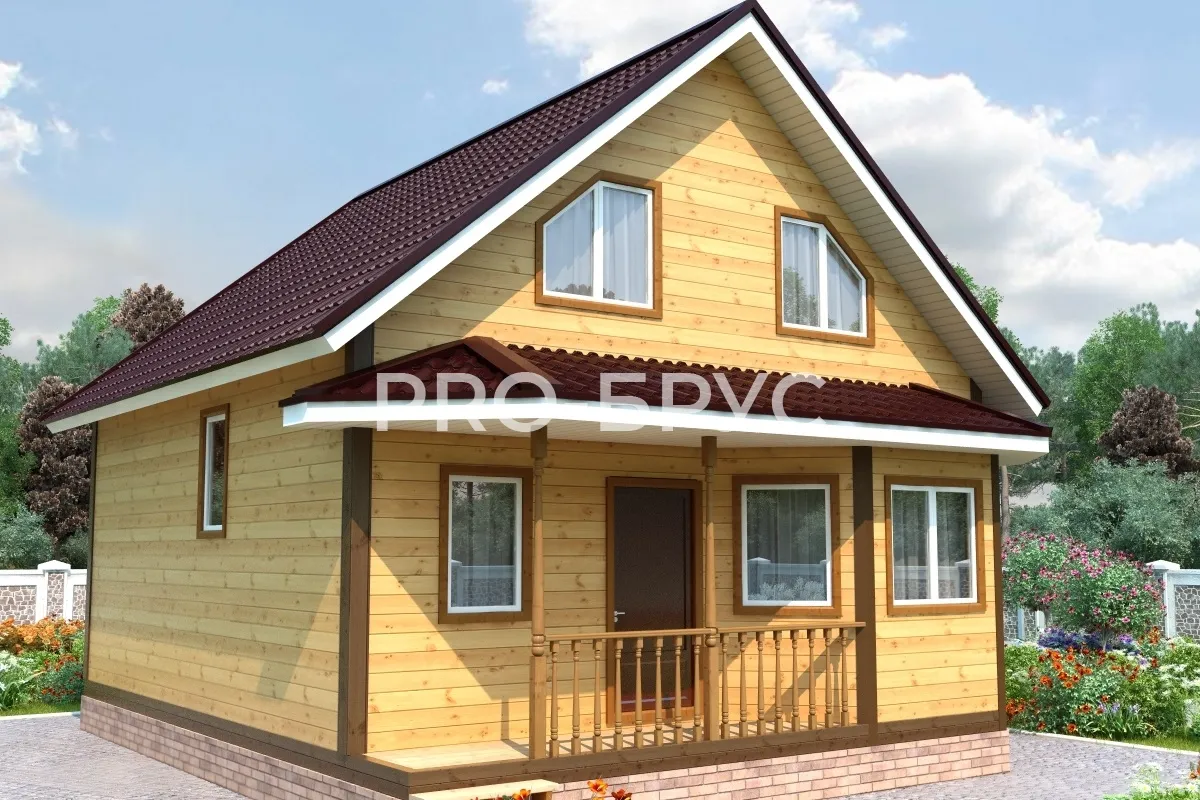 Проект дома из бруса - 7х8 - «Лесной Городок» - 97 м² - главный вид