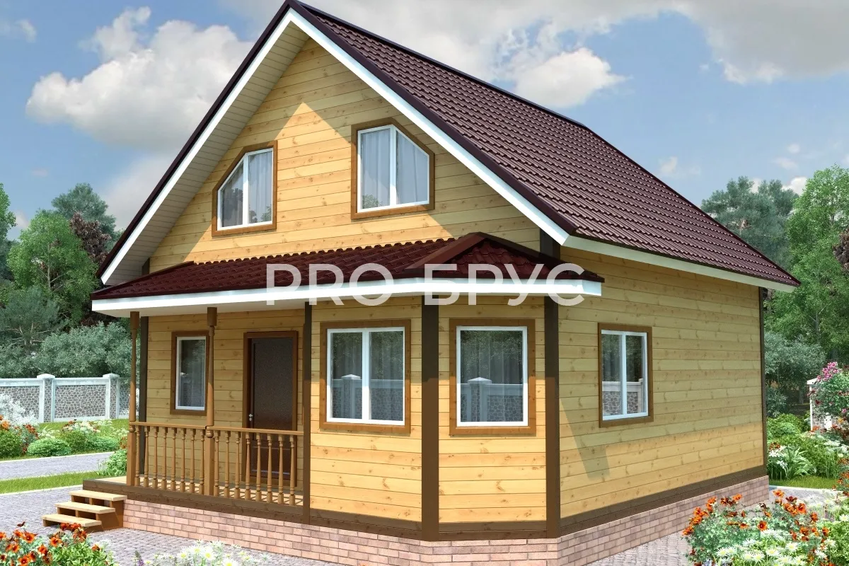 Проект дома из бруса - 7х8 - «Лесной Городок» - 97 м² - вид спереди