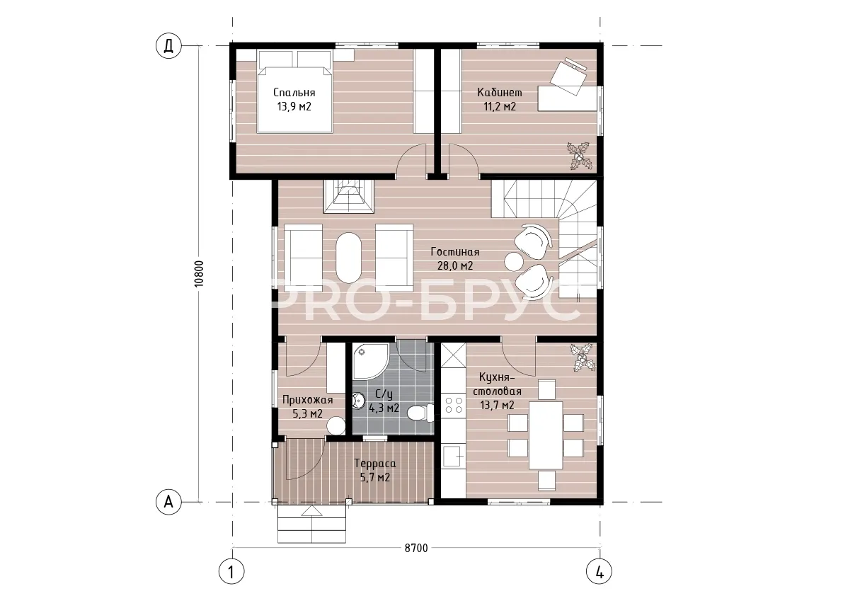 Проект дома из бруса - 9х11 - «Новопетровское» - 150 м² - планировка первого этажа