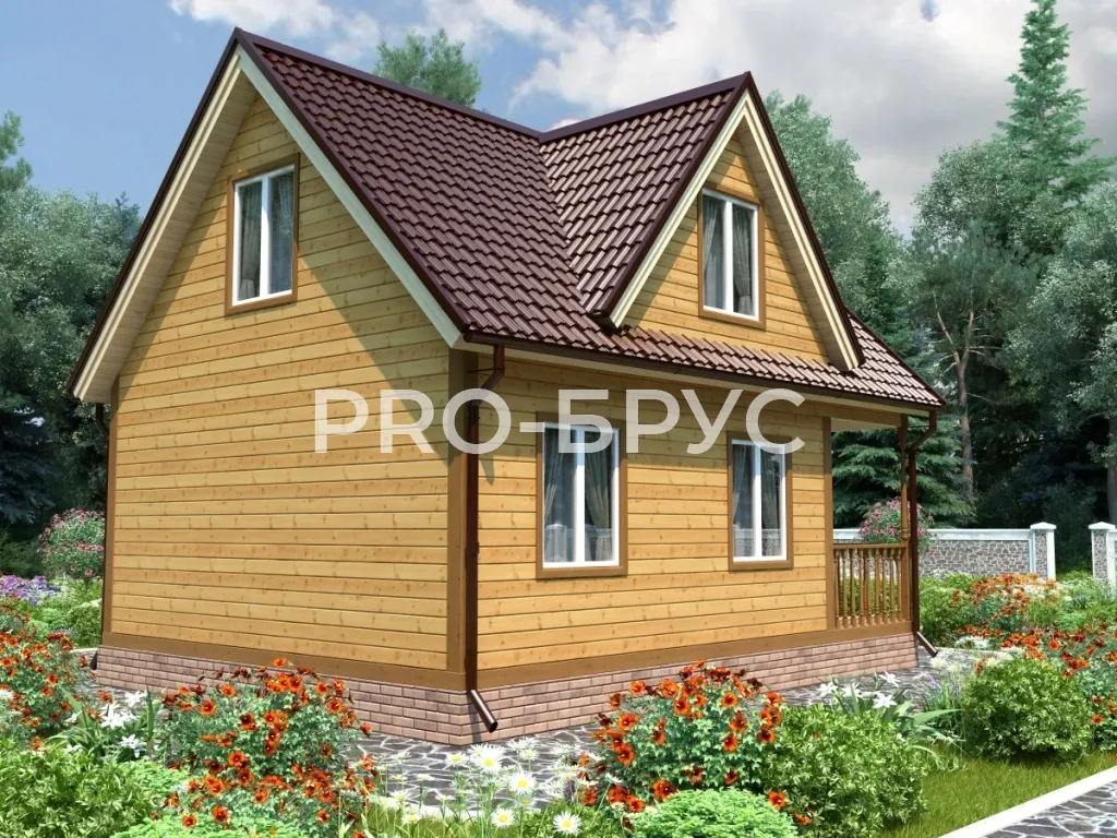 Проект дома из бруса - 6х8 - «Серебряные Пруды» - 80 м² - вид слева