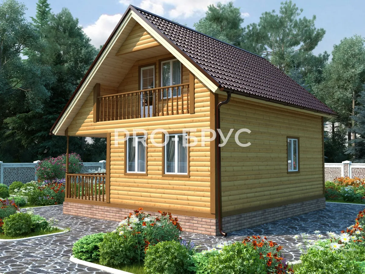 Проект дома из бруса - 7х8 - «Скоропусковский» - 85 м² - вид спереди