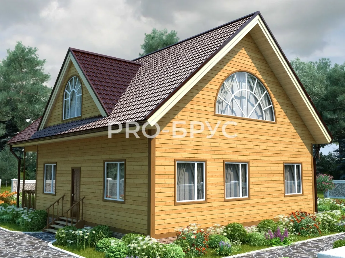 Проект дома из бруса - 10х12 - «Снегири» - 219 м² - вид слева