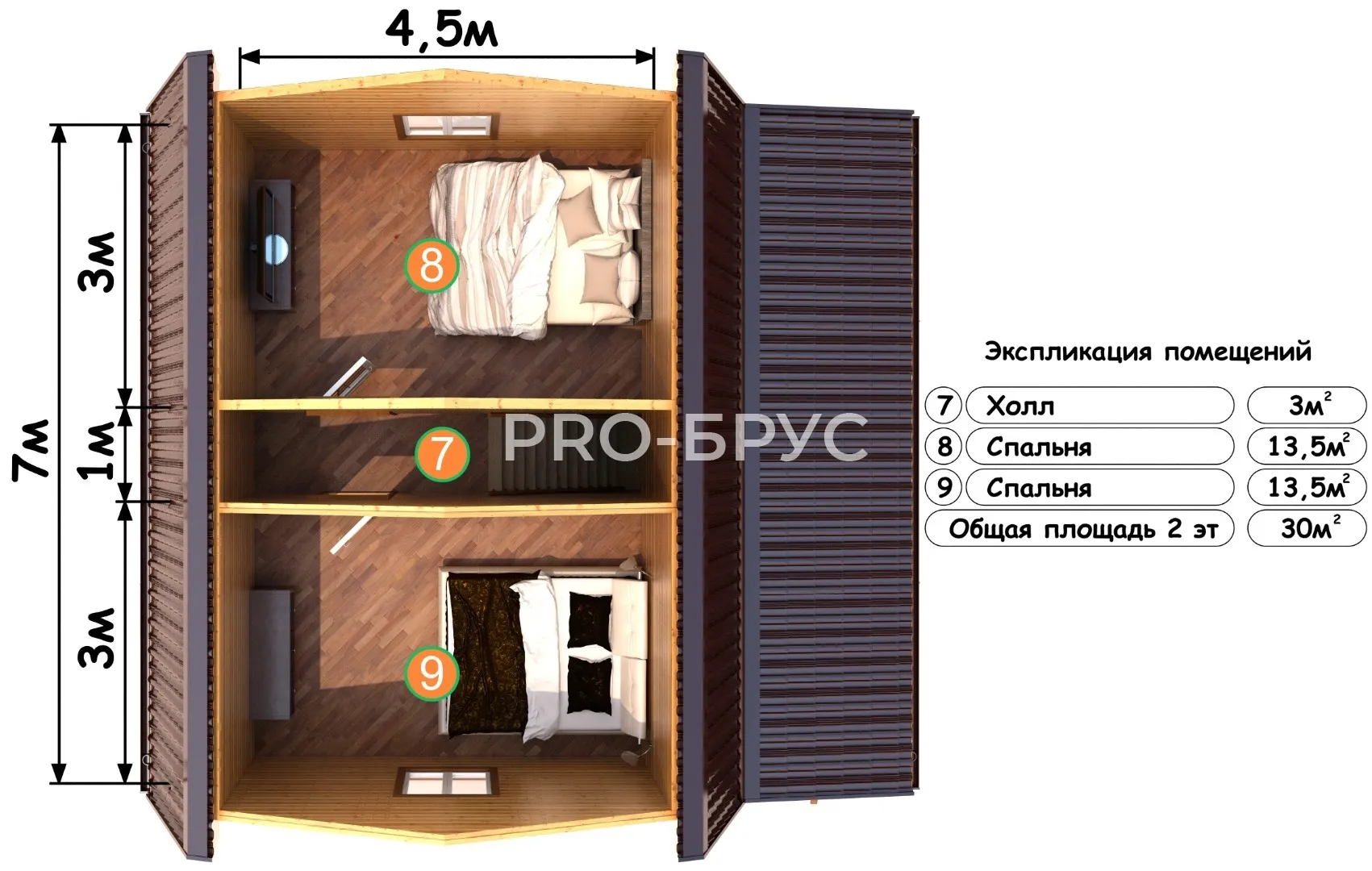 Проект дома из бруса - 7х8 - «Старая Купавна» - 86 м² - планировка первого этажа