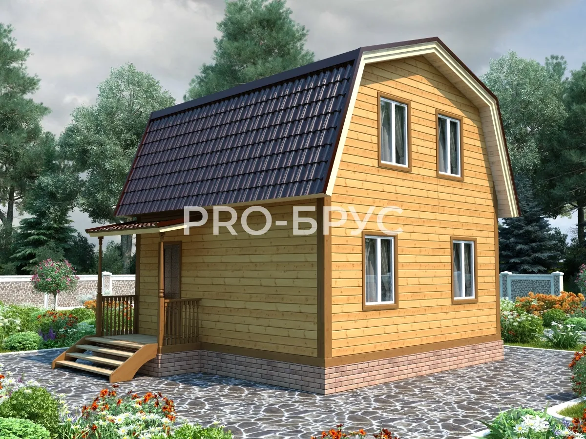 Проект дома из бруса - 6х7 - «Старый Городок» - 65 м² - вид спереди