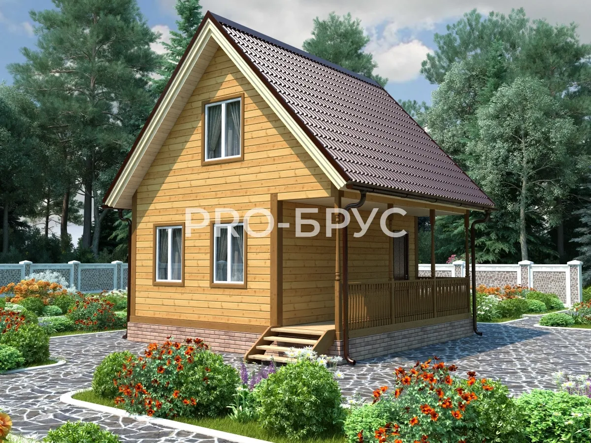 Проект дома из бруса - 6х6 - «Томилино» - 63 м² - главный вид