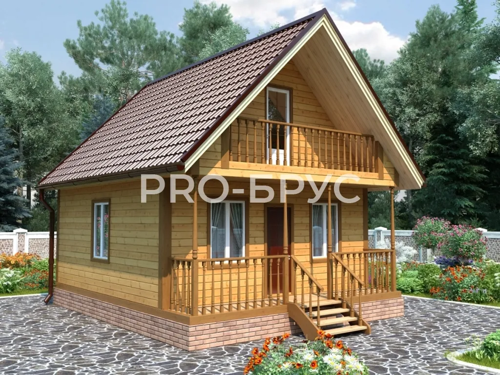 Проект дома из бруса - 6х7 - «Удельная» - 73 м² - вид спереди