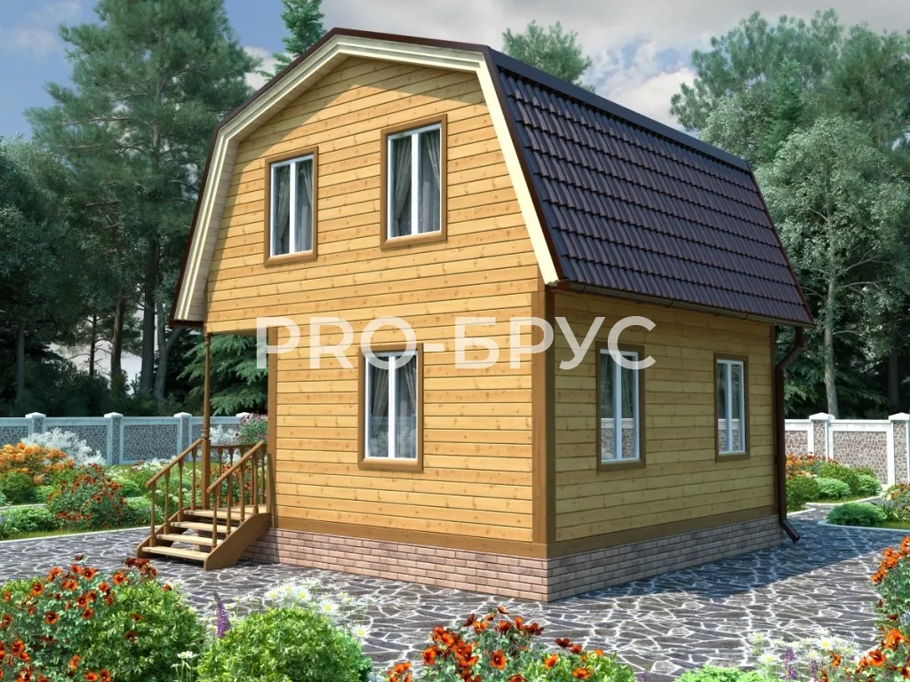 Проект дома из бруса - 6х6 - «Фосфоритный» - 61 м² - вид спереди