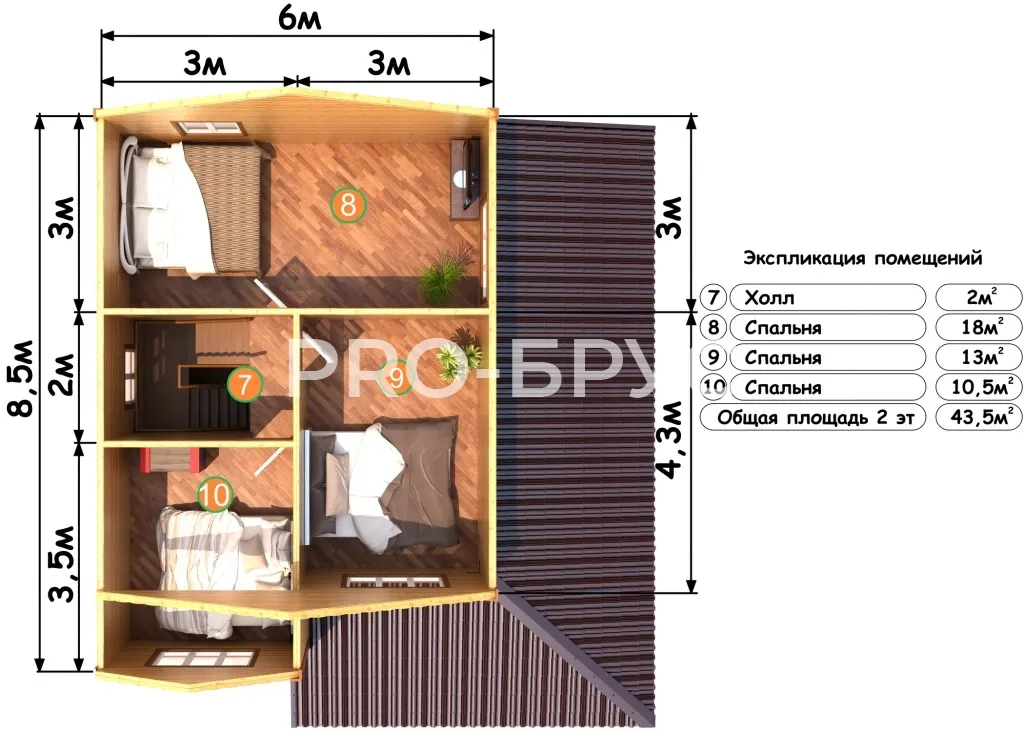Проект дома из бруса - 8х9 - «Константиново» - 121 м² - планировка первого этажа