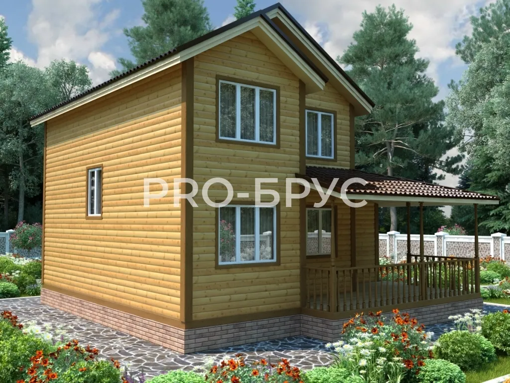 Проект дома из бруса - 8х9 - «Константиново» - 121 м² - вид спереди