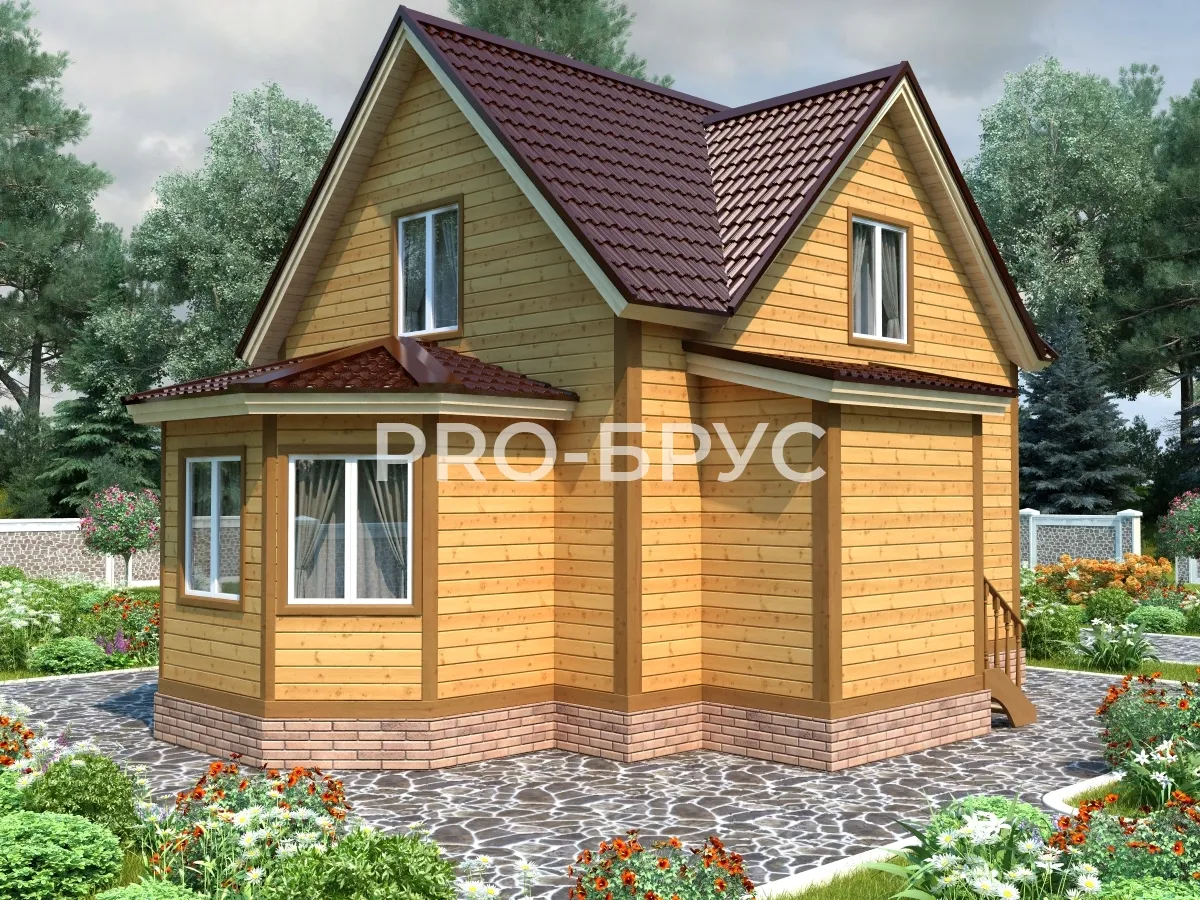 Проект дома из бруса - 9х9 - «Жаворонки» - 98 м² - вид слева
