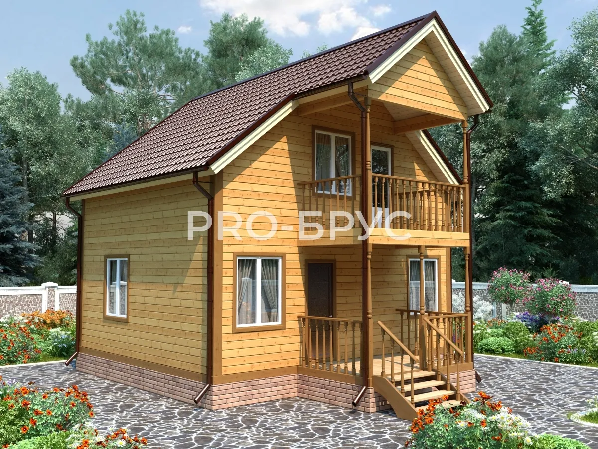 Проект дома из бруса - 7х8 - «Глебово» - 94 м² - вид спереди