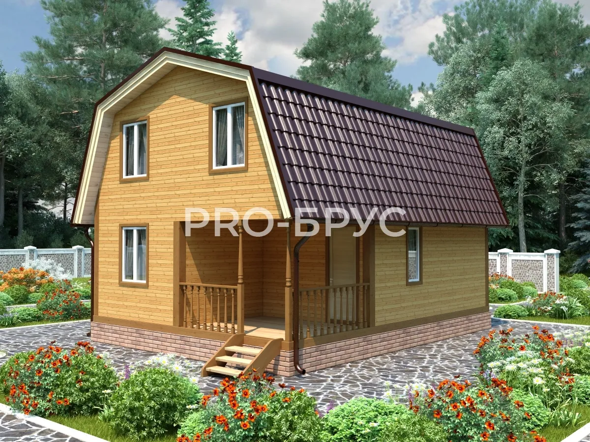 Проект дома из бруса - 6х8 - «Усово» - 82 м² - главный вид