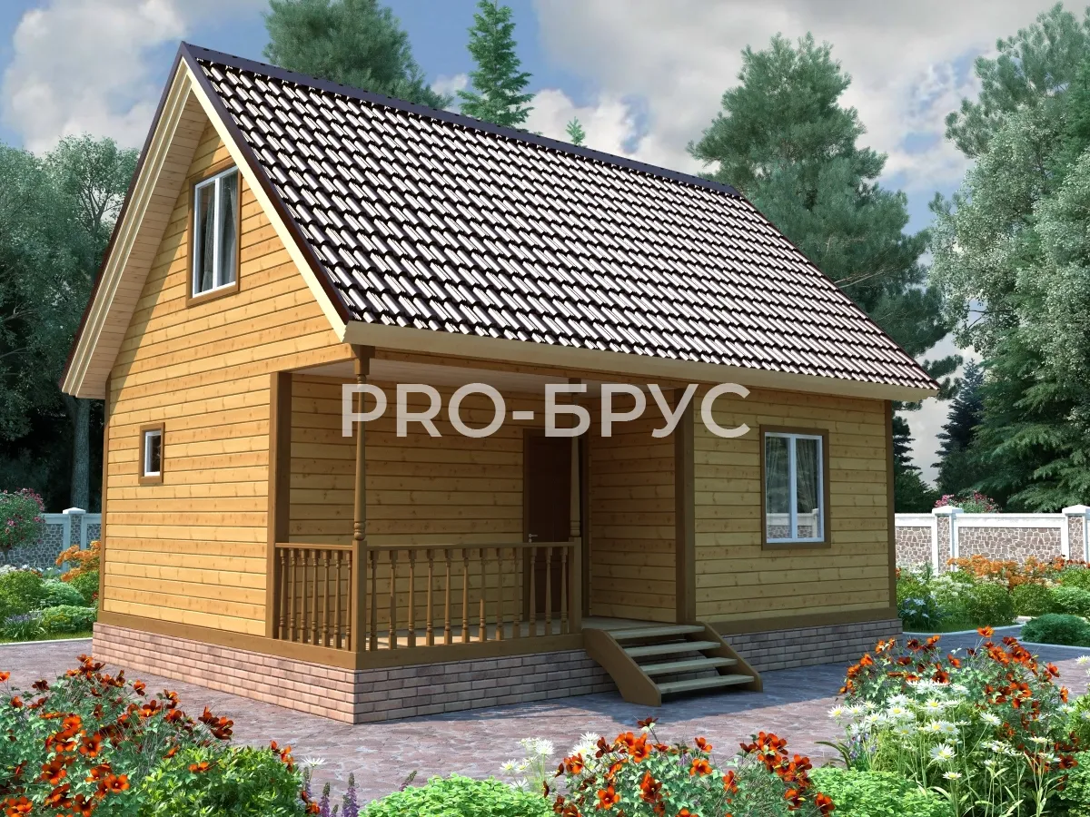 Проект дома из бруса - 6х8 - «Тарасовка» - 66 м² - главный вид